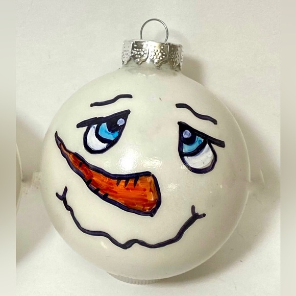 ORIGINAL Hand Painted Alcohol Ink Snow Couple Ornament Set of 2, Christmas Tree - Picture 4 of 8